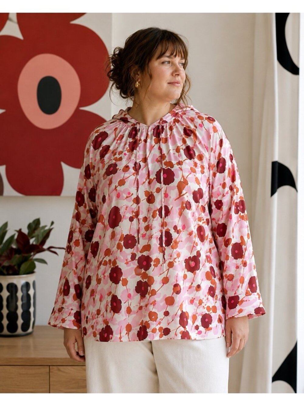Marimekko Nousu Shirt Sz 46 Pink Red Floral Kesaheina Floral Hoodie Pullover Top